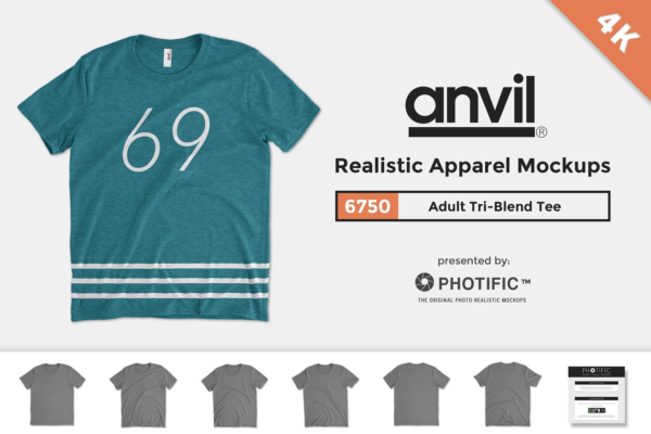 混合面料T恤样机 Anvil 6750 Tri-Blend Tee