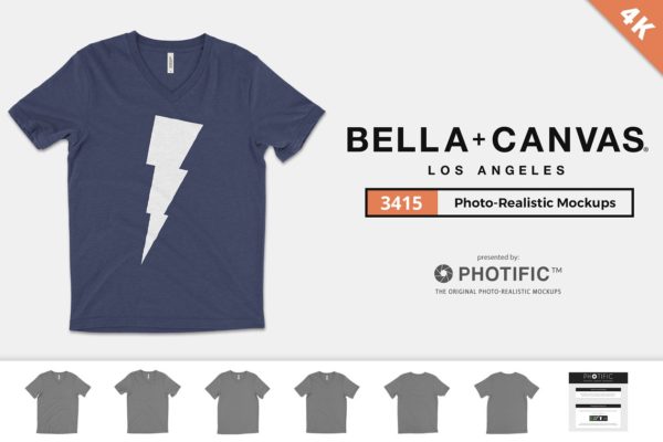 V领T恤样机设计模板素材 Bella Canvas 3415 V-Neck Mockups