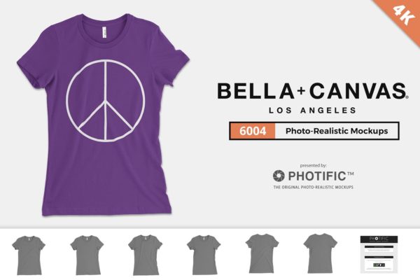 纯棉圆领女性T恤衫样机设计模板素材 Bella Canvas 6004 T-Shirt Mockups