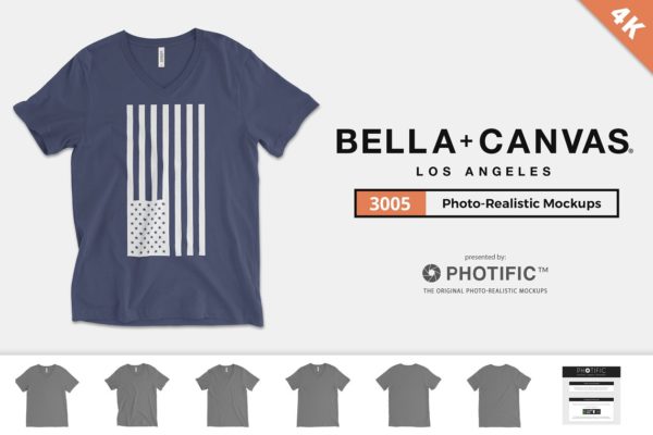 经典V领T恤样机设计模板素材 Bella Canvas 3005 V-Neck Mockups