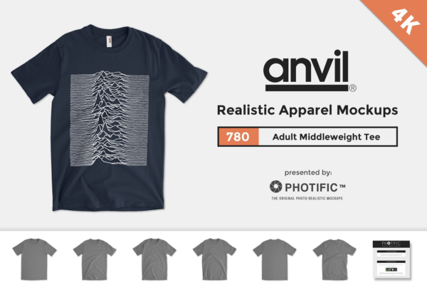 美式成人T恤服装样机设计素材设计模板素材 Anvil 780 Adult Midweight Tee