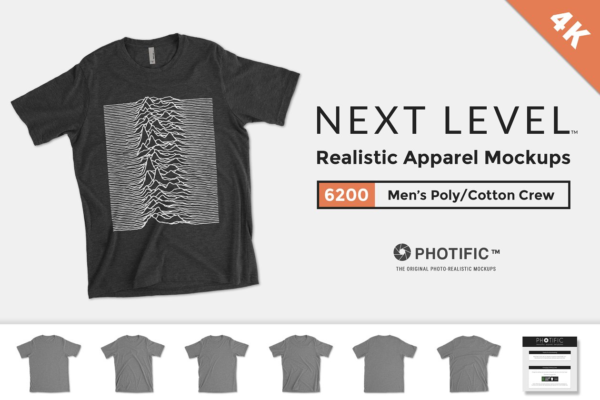 棉织男士T恤样机设计模板素材 Next Level 6200 Poly/Cotton Crew