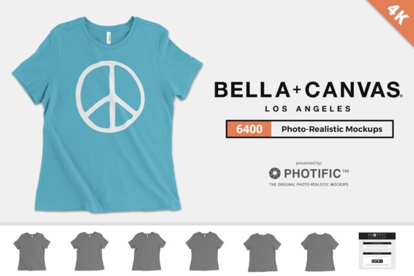 女士T恤样机设计模板素材 Bella Canvas 6400 T-Shirt Mockups