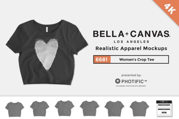 女士短款T恤样机设计模板素材 Bella Canvas 6681 Women’s Crop Tee