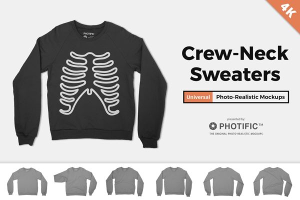 长袖收袖毛衣卫衣样机 Crew Neck Sweater – Apparel Mockups