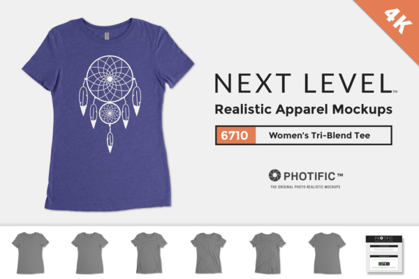 女士T恤样机设计模板素材 Next Level 6710 Tri-Blend Tee