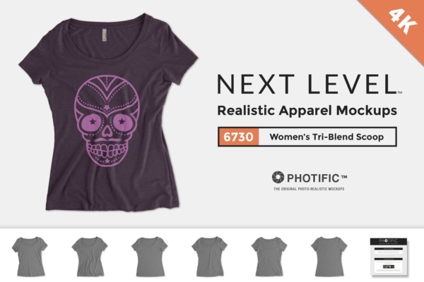 收腰款式女士T恤样机设计模板素材 Next Level 6730 Tri-Blend Scoop