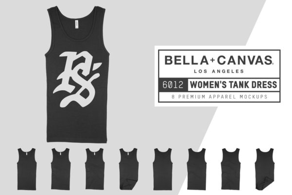 女士背心连衣裙样机设计模板素材 Bella Canvas 6012 Women’s Tank Dress