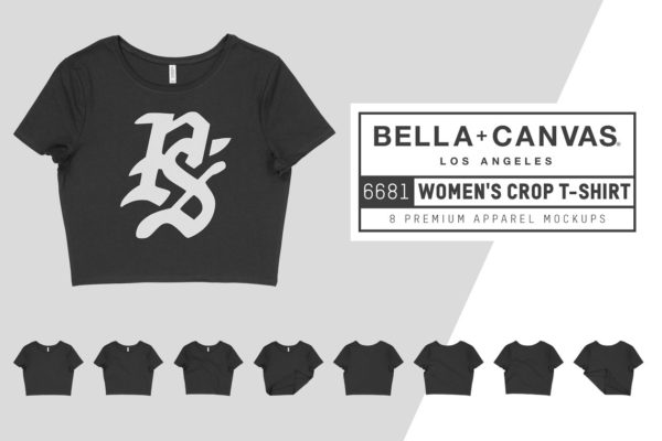 超短款女士T恤服装样机设计素材 Bella Canvas 6681 Women’s Crop Tee
