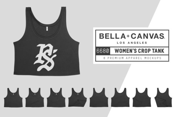 超短款女士运动背心服装样机设计素材 Bella Canvas 6680 Women’s Crop Tank