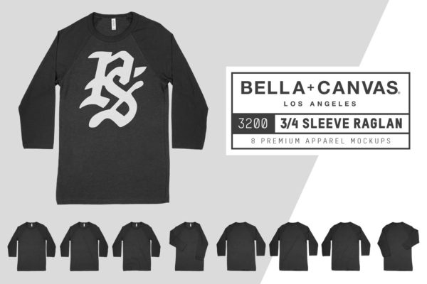 3/4袖男士篮球T恤服装样机设计素材 Bella Canvas 3200 3/4 Baseball Tee
