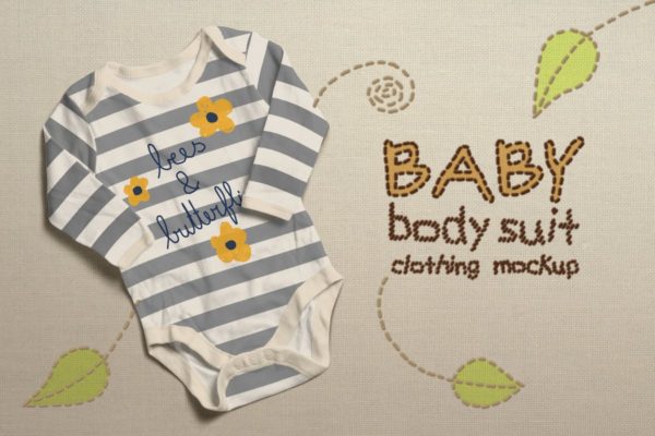 婴儿紧身连体衣样机设计模板素材 Baby Bodysuit Clothing Mock-up