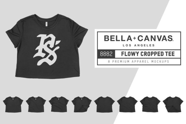 不规则短款T恤服装样机设计素材 Bella Canvas 8882 Flowy Cropped Tee