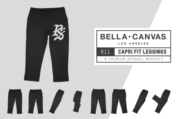 帆布紧身裤服装样机设计素材 Bella Canvas 811 Capri Fit Leggings
