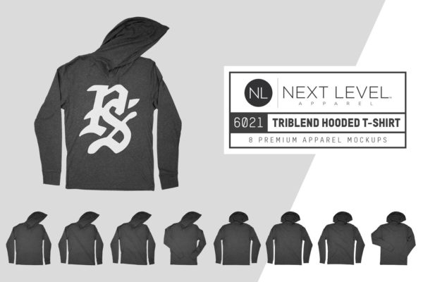 混合面料套头T恤服装样机设计素材 Next Level 6021 Triblend Hooded Tee