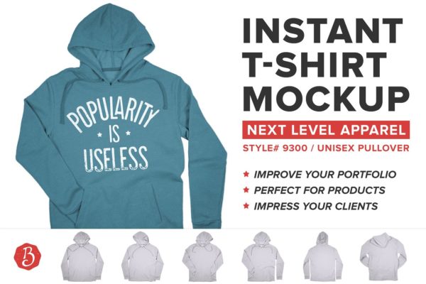 连帽套头卫衣服装样机设计素材 Next Level 9300 Pullover Mockups