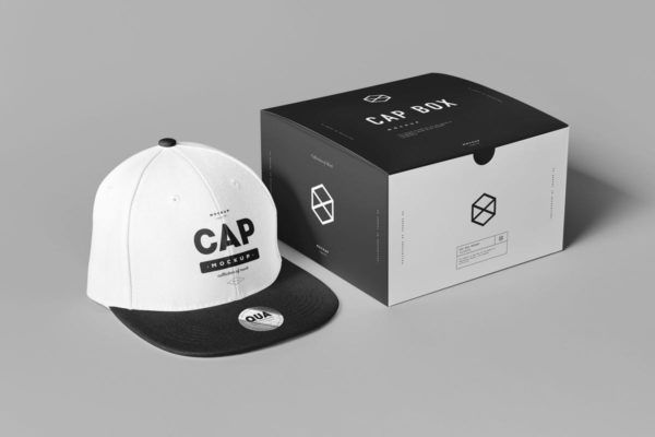 帽子鸭舌帽&包装盒样机设计模板素材 Cap & Box Mock-up