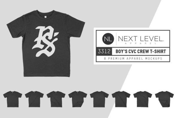 儿童圆领T恤服装样机设计素材 Next Level 3312 Boy’s CVC Tee Mocks