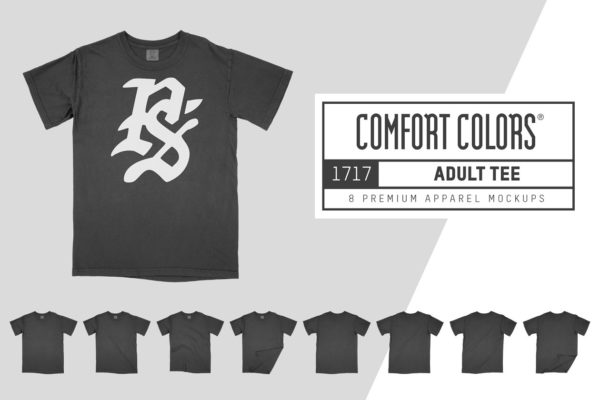 黑色成人圆领T恤服装样机设计素材 Comfort Colors 1717 Adult Tee Mocks