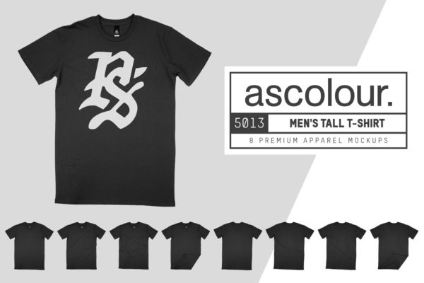 男生黑白色休闲风T恤服装样机设计素材 AS Colour 5013 Men’s Tall Tee Mocks