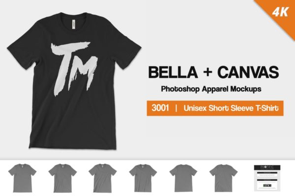 4K逼真时尚纯色T恤服装样机设计素材 Bella Canvas 3001 Mockups