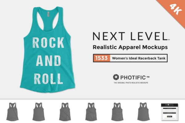 女性时尚印花工字型背心服装样机设计素材 Next Level 1533 Racerback Tank-Top Mockups