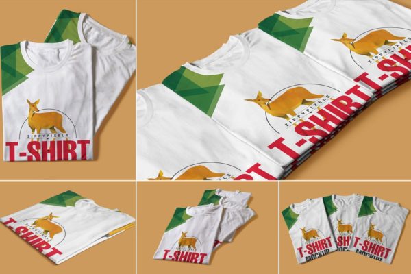 折叠圆领印花T恤服装样机设计素材 Folded Round-Neck T-Shirts Mockups