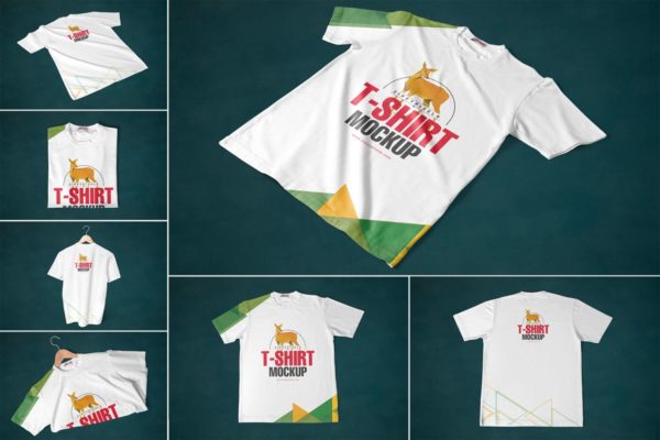 7组圆领时尚印花T恤服装设计样机 7 Round Neck T-Shirt Mockups