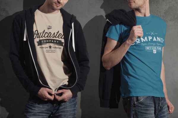 圆领T恤欧美型男模特上身效果样机设计模板素材 Crew Neck T-shirt Mock-up Male Version