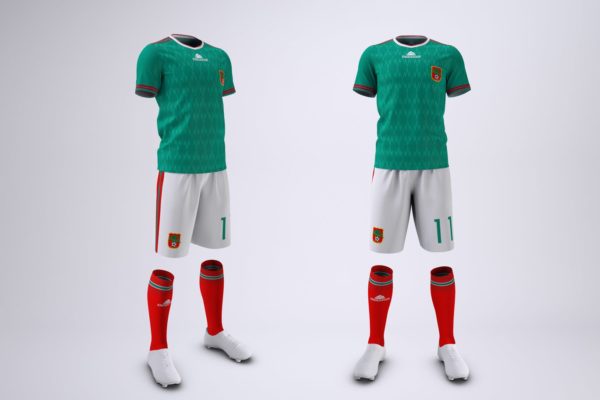 足球队服设计效果图预览样机 Soccer or Football Uniform Mock-Up
