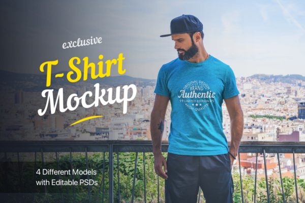 男士T恤印花设计模特上身效果预览样机 T-Shirt Mockup Collection 01