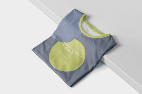 圆领T恤折叠状态印花设计展示样机设计模板素材 Folded Round-Neck T-Shirts Mockups