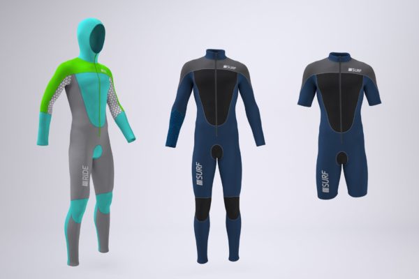 带前拉链的潜水衣定制外观设计效果图样机设计模板素材 Wetsuit With Front Zipper Mock-Up