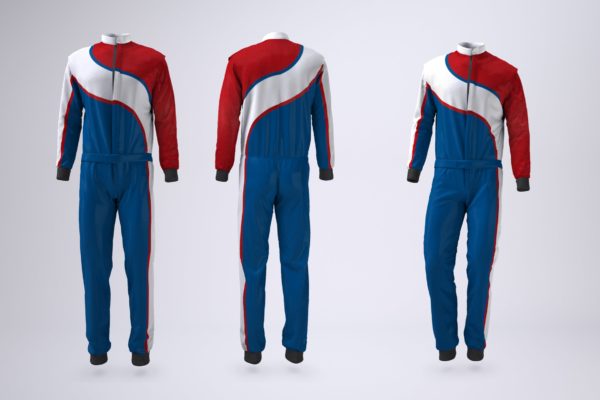 连体赛车服外观设计效果图样机设计模板素材 Driving, Racing Suit Mock-Up