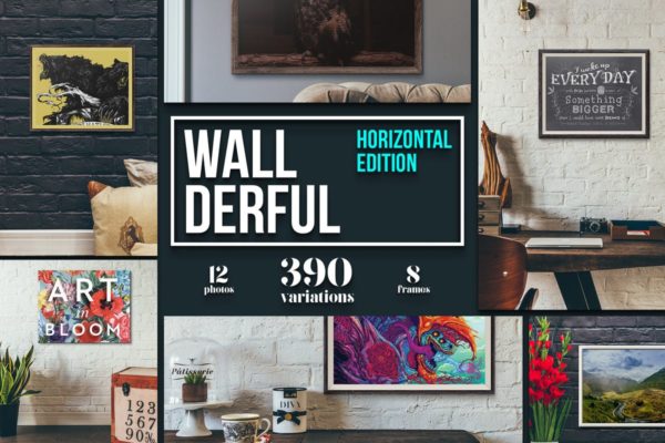 挂墙式画框广告牌样机设计模板素材 “Wallderful” – Horizontal Mockups