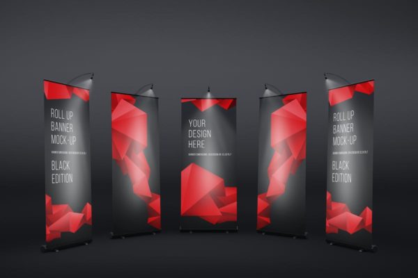 创意广告设计X展架样机设计模板素材 Roll Up Black Banner Mock-Up