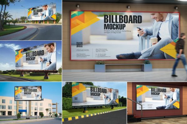 7款城市户外公路灯箱广告牌样机设计模板素材 7 Billboard Mockups