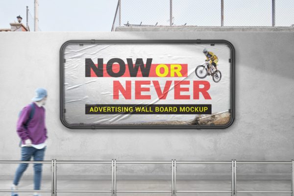 广告橱窗设计效果图样机素材设计模板素材 Advertising Wall Board Mockup