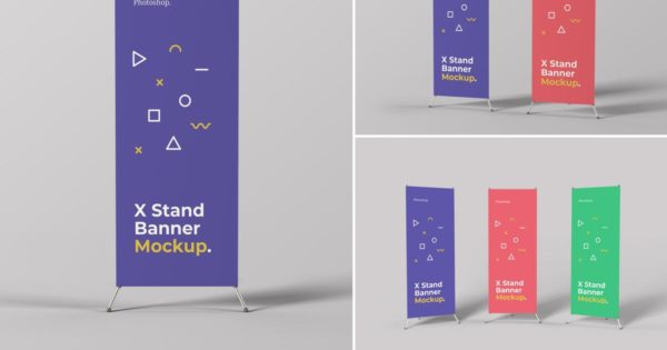 X展架Banner海报图设计效果图样机素材设计模板素材 X Stand Banner Mockups
