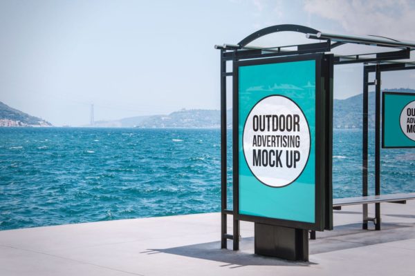 海边户外灯箱广告牌广告效果图样机素材设计模板素材#6 Outdoor Advertisement Mockup Template #6