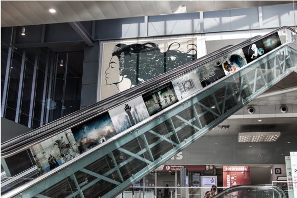 电梯扶梯广告牌海报设计预览样机设计模板素材 Rolling Stairs Mock-up