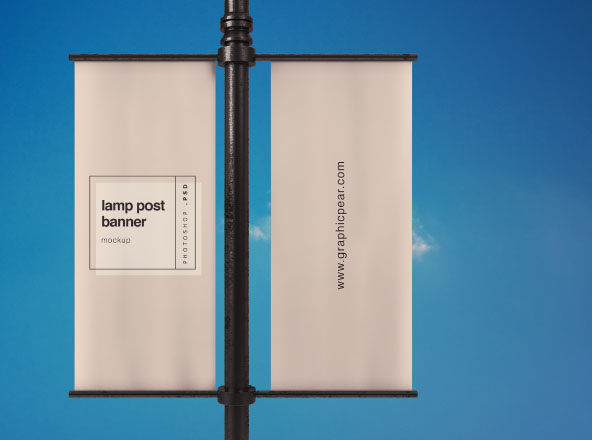 灯柱旗帜广告设计效果图样机素材设计模板素材 Lamp Post Banner Mockup