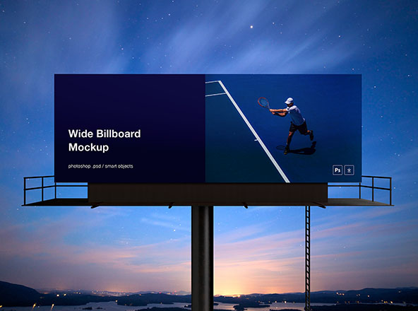 户外大型广告牌效果图样机素材设计模板素材 Wide Billboard Mockup
