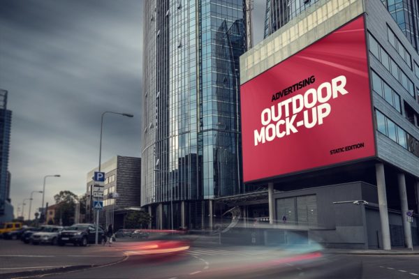 楼体大型灯箱/视频广告牌效果样机设计模板素材 Animated Outdoor Advertising Mockup