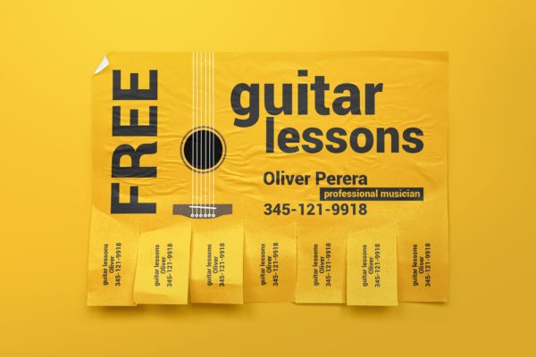 可撕下联系方式的海报设计张贴效果图样机素材 Tear-off Ad Mockup