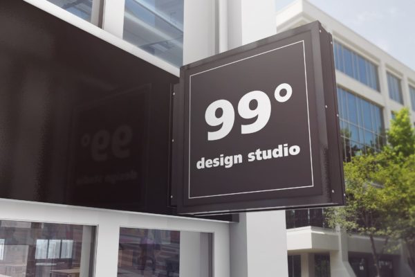 建筑大楼方形广告标志设计效果图样机素材 Building Advertising Square Sign Mockup