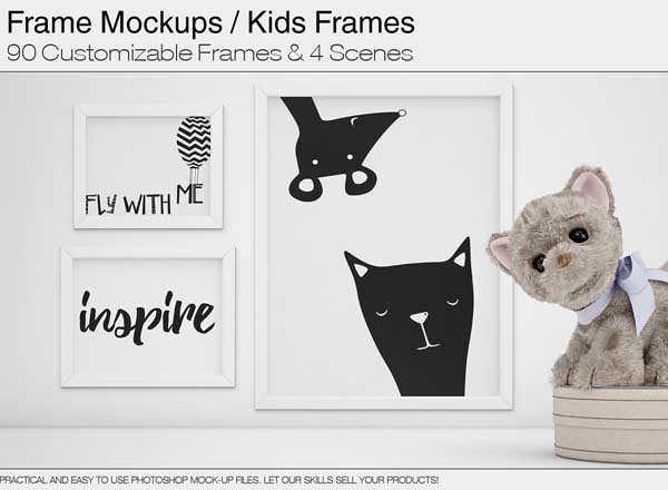 一组适合儿童的相框场景Mockups文件[psd]