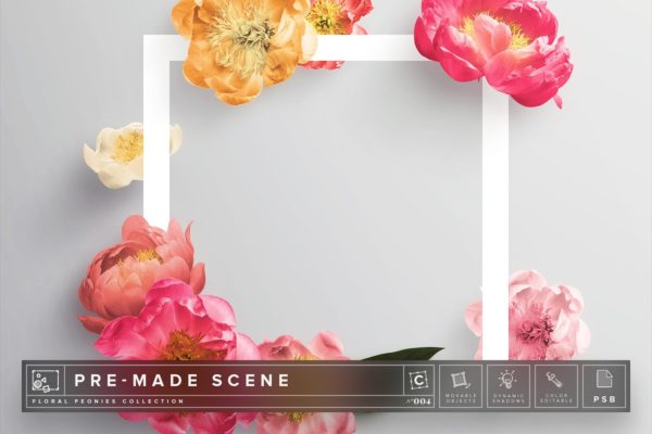 牡丹花花卉场景样机设计模板 Floral Peonies Mockup Scene #004