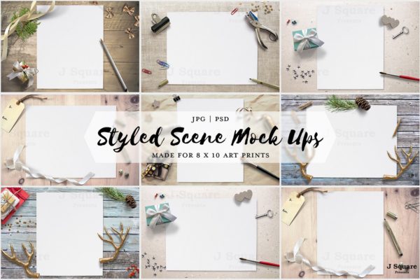 文艺范场景纸张样机模板素材 Styled Scene MockUps for 8×10 Prints