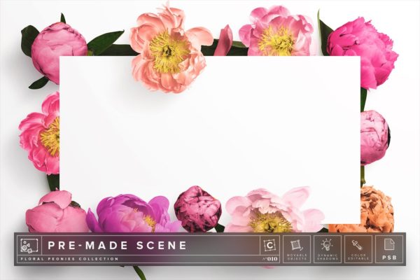 牡丹花陪衬画框样机模板素材 Floral Peonies Mockup Scene #010